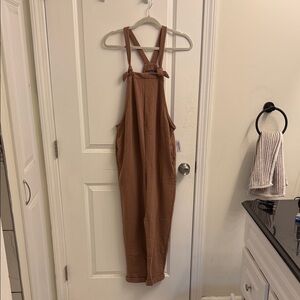 Maternity knotted-strap fleece overalls